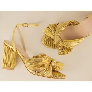 Gold bow knot block heels, ankle strap